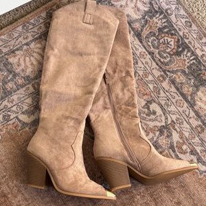 Faux Suede Tan Nude Cowboy Cowgirl Boots